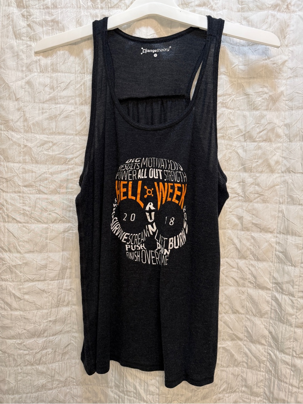 Orangetheory Dark Grey/Black & Orange "Hell Week" Tank Top for Halloween, Size L